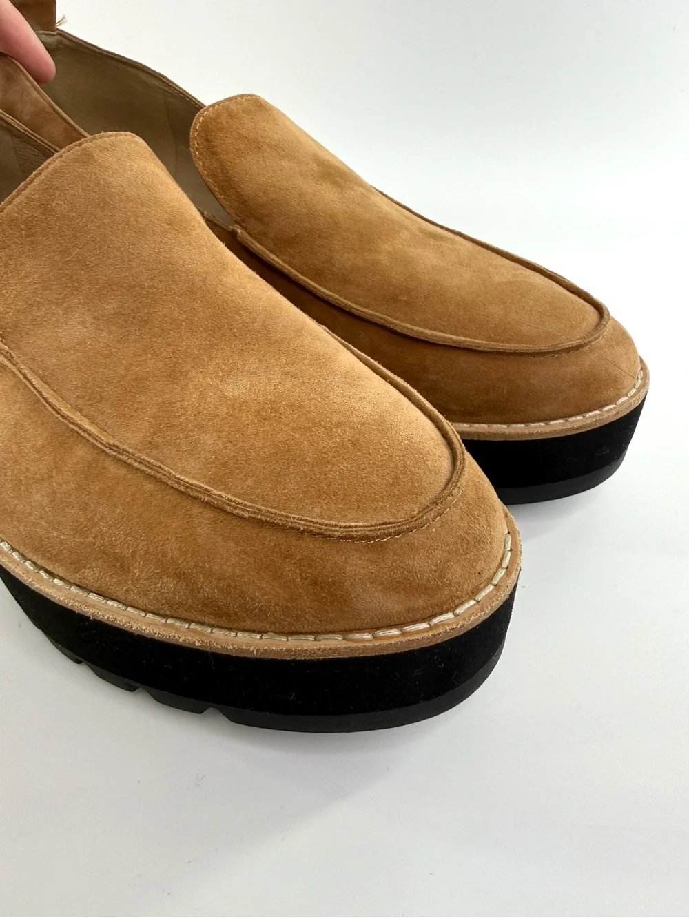 Eileen Fisher Ells Suede Platform Loafers Tan Cognac Size 8